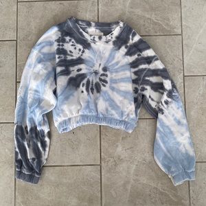 Aeropostale Blue White Tie Dye Crop Crewneck